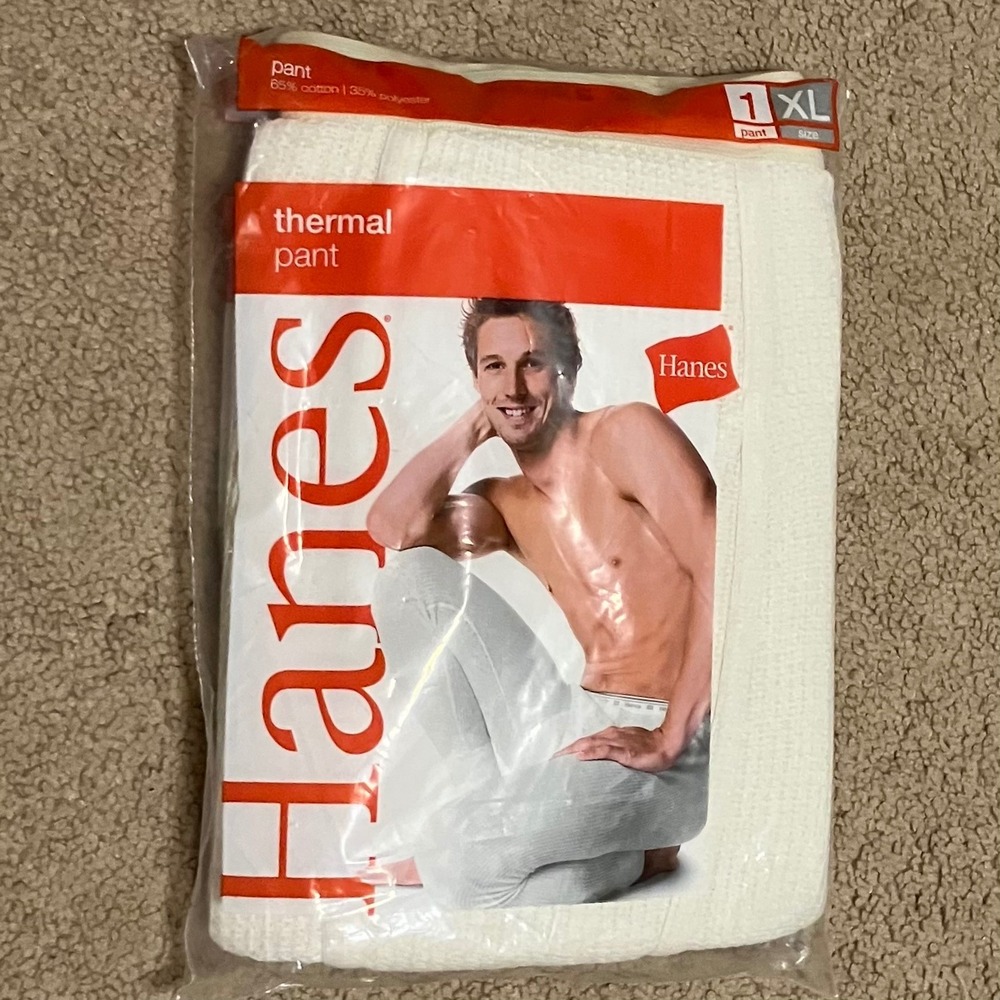 Hanes Mens Thermal Pant Waffle Knit Base Layer White XL WM02-EC Vintage 2006